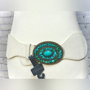 Charlotte Russe Ivory Belt with Teal Accents